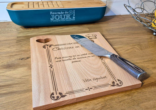 Planche à découper personnalisable en bois - Planche apéro personnalisable – Gravure laser au choix (texte, prénom, signature, pictogramme) – Idée cadeau unique