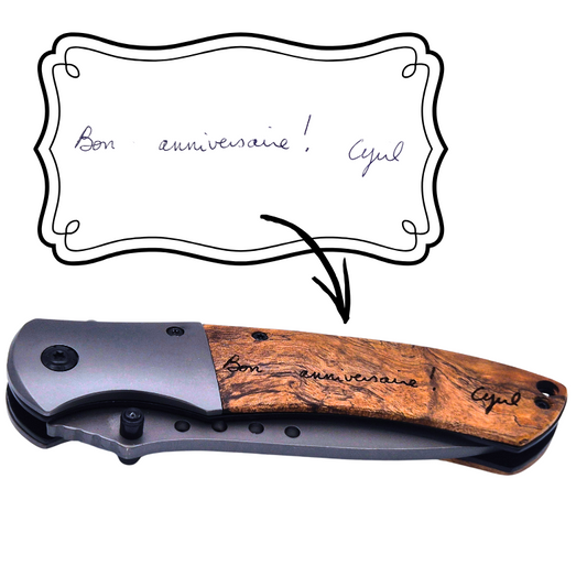 Couteau personnalisé avec votre écriture manuscrite - Couteau de survie et camping