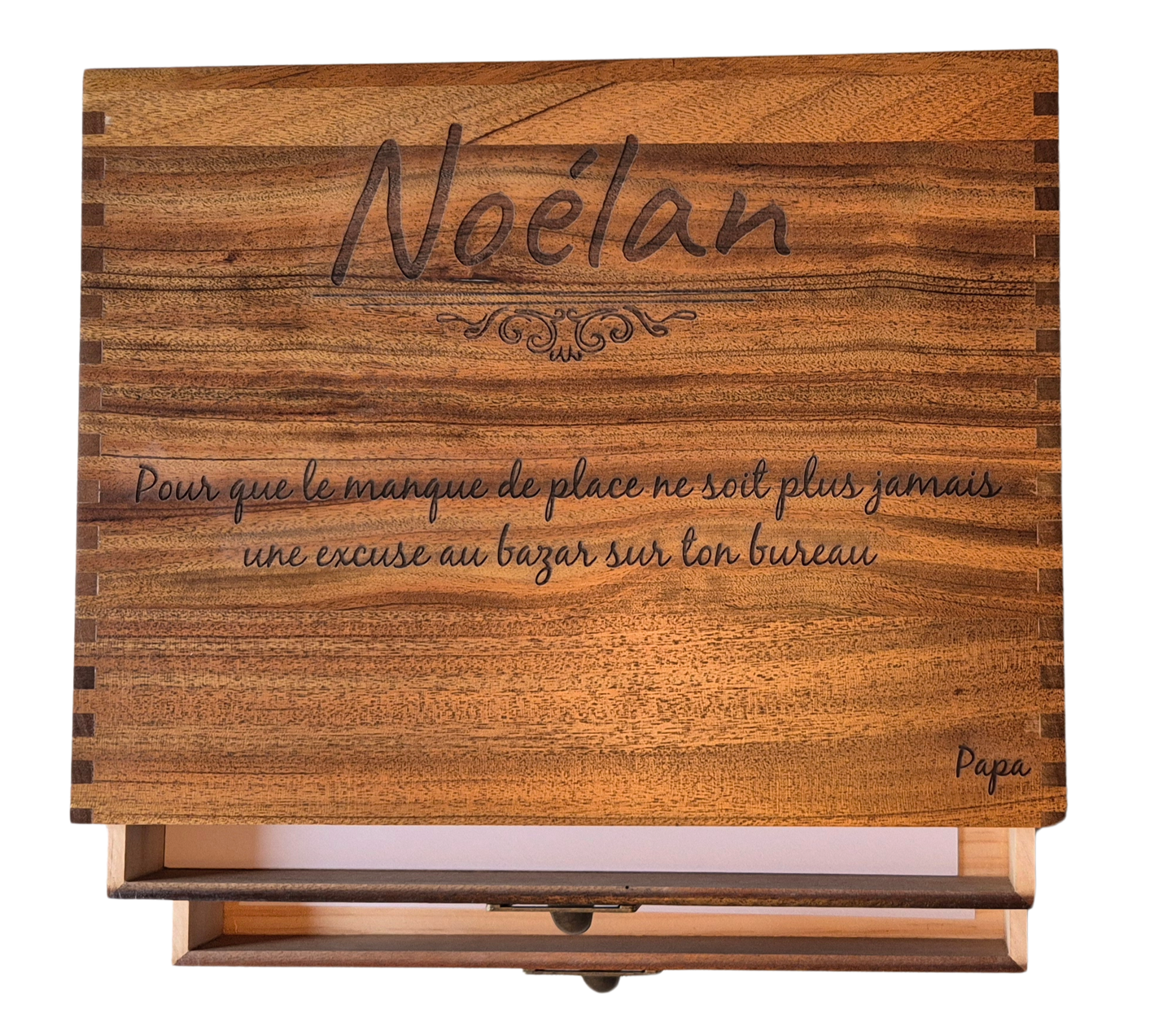 Organiseur de bureau personnalisable avec gravure laser – Coffret organisateur de bureau 2 tiroirs – Cadeau original maître, maîtresse, collègues, parents ou entreprise – 35x27x11 cm