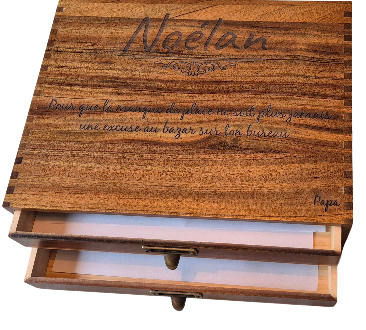 Organiseur de bureau personnalisable avec gravure laser – Coffret organisateur de bureau 2 tiroirs – Cadeau original maître, maîtresse, collègues, parents ou entreprise – 35x27x11 cm