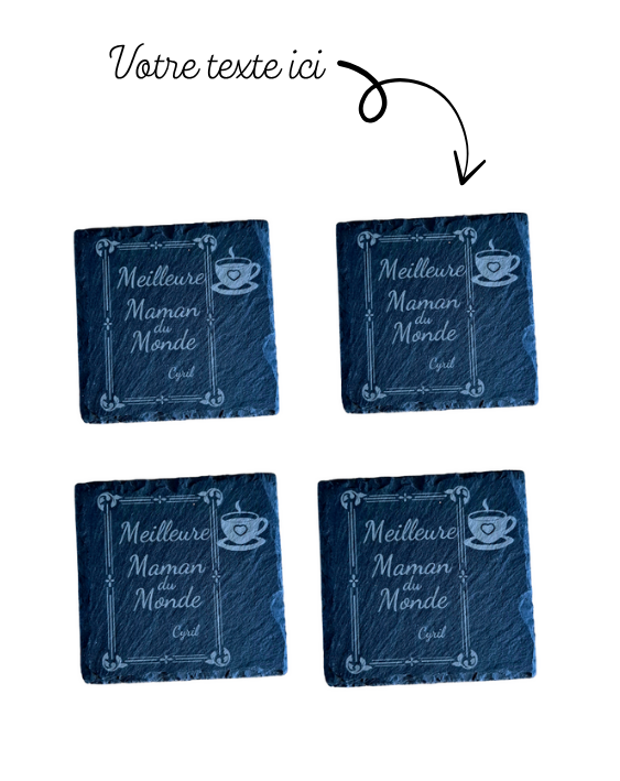Set De 4 sous-Verre Personnalisables en Ardoise  - Cadeau Personnalisé