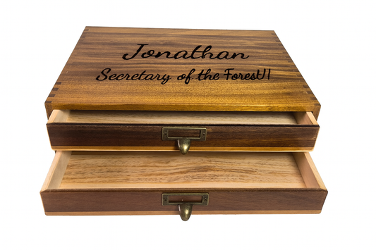 Organiseur de bureau personnalisable avec gravure laser – Coffret organisateur de bureau 2 tiroirs – Cadeau original maître, maîtresse, collègues, parents ou entreprise – 35x27x11 cm