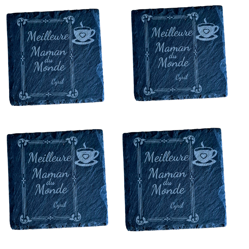 Set De 4 sous-Verre Personnalisables en Ardoise  - Cadeau Personnalisé