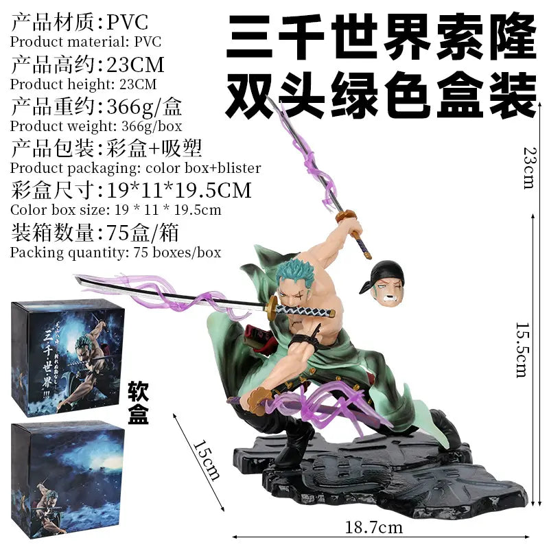 Figurine Roronoa Zoro – One Piece – 21 cm – PVC de Haute Qualité – Édition Collector – Pose de Combat à Trois Sabres