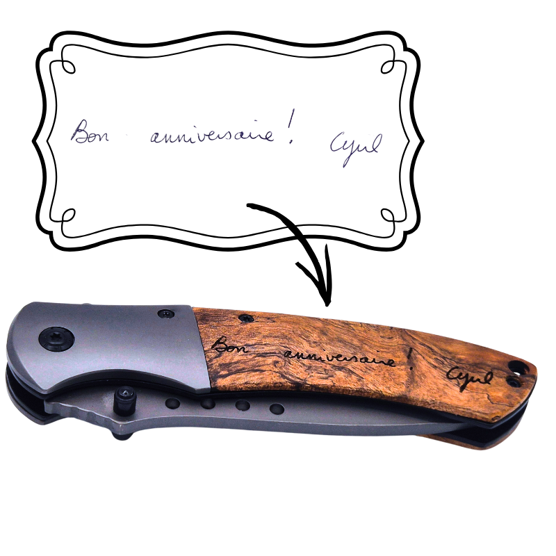 Couteau personnalisé avec votre écriture manuscrite - Couteau de survie et camping