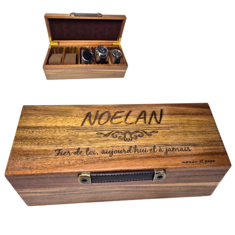 Boîte à Montres personnalisable avec 6 Compartiments, Écrin à Montres pour Hommes, Vitrine de Montres, Boîte de Rangement avec Coussin Amovible